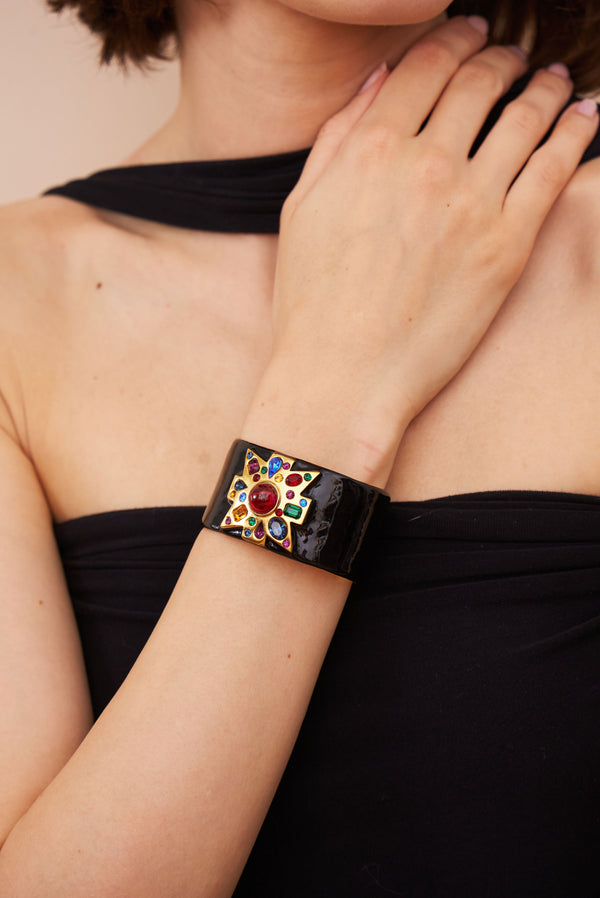 Kenneth Jay Lane Ruby Center Black Maltese Cross Bracelet