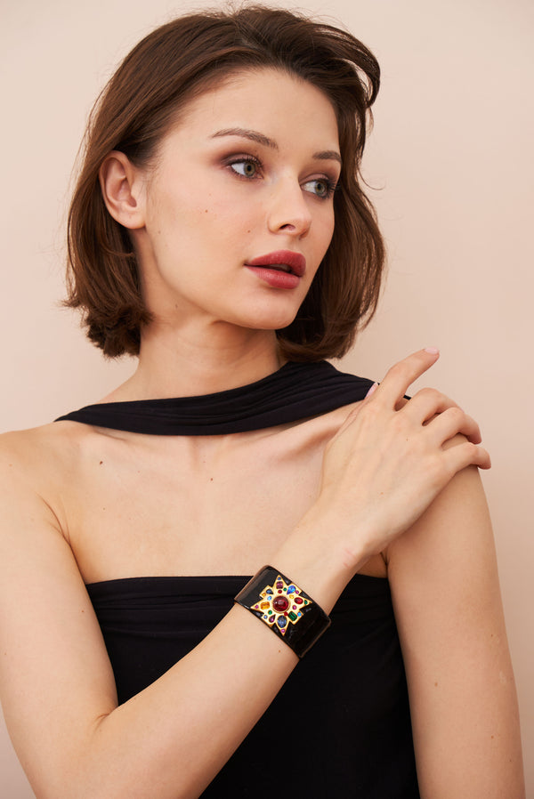 Kenneth Jay Lane Ruby Center Black Maltese Cross Bracelet