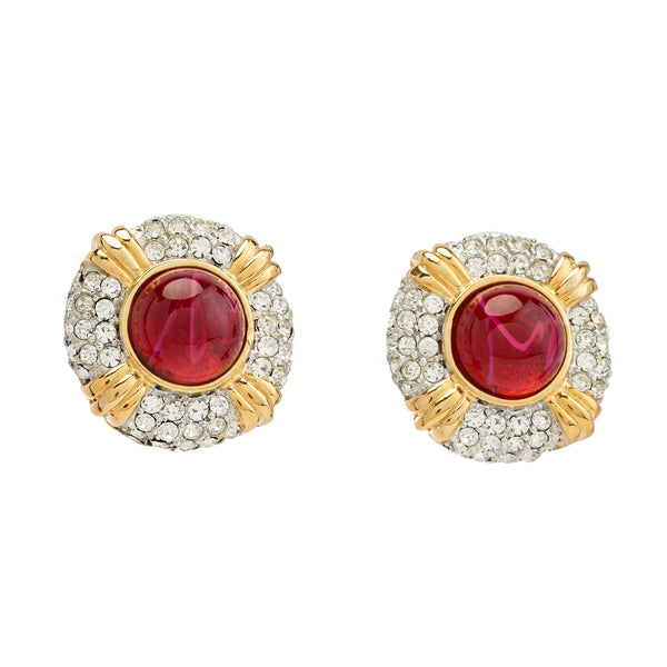 kenneth jay lane Ruby Center Button Clip-On Earrings