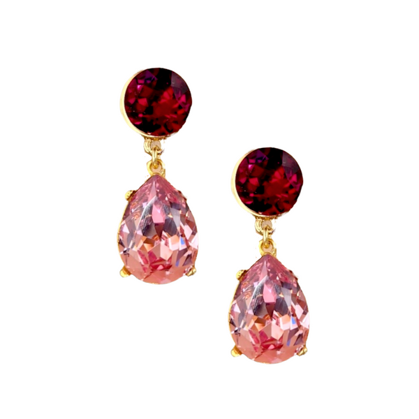 kenneth jay lane Ruby & Pink Teardrop Pierced Earring