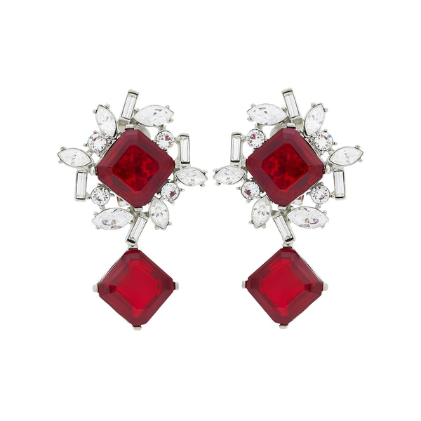 Kenneth Jay Lane Ruby Rhinestone Drop Clip Earrings