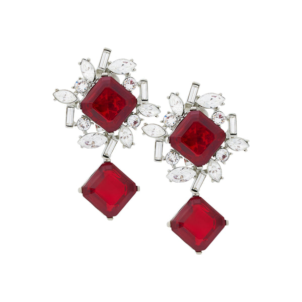 kenneth jay lane Ruby Rhinestone Drop Clip Earrings