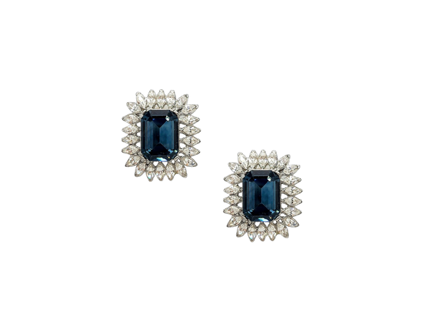 kenneth jay lane Sapphire and Clear Crystal Clip Earring