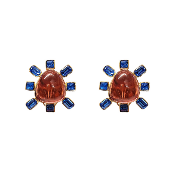 kenneth jay lane Sapphire and Rose Cabochon Center Clip Earring