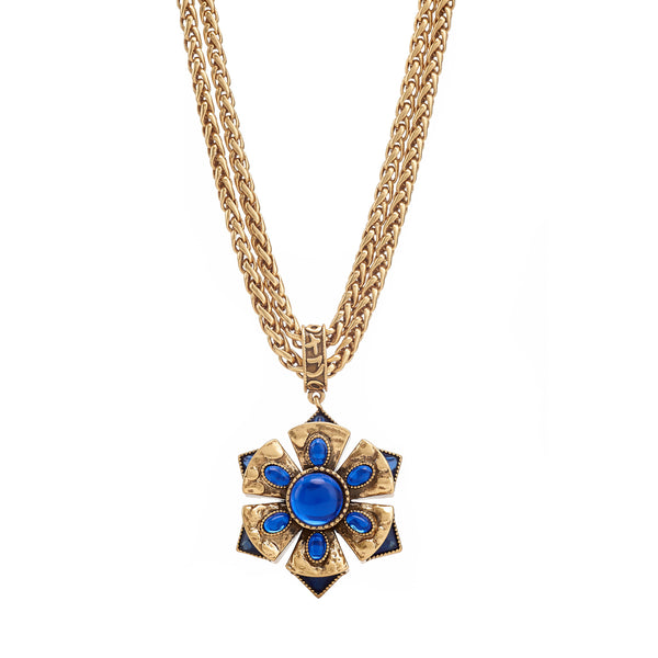 kenneth jay lane Sapphire Cabochon Two-Row Pendant Necklace