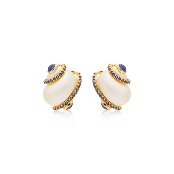 kenneth jay lane Sapphire Tip Pearl Shell Pierced Earrings
