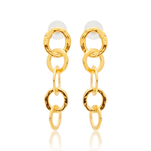 kenneth jay lane Satin Gold 5 Ring Drop Pierced Earrings