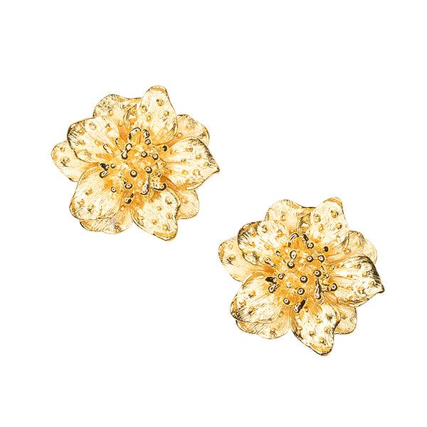 kenneth jay lane Satin Gold Dogwood Flower Clip Earrings
