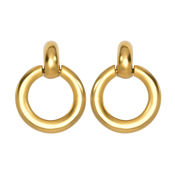 kenneth jay lane Satin Gold Doorknocker Clip Earrings