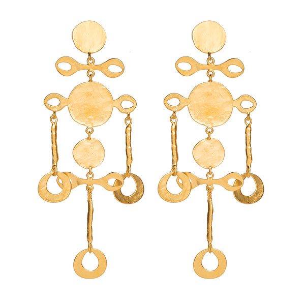 kenneth jay lane Satin Gold Fancy Coin Drop Clip Earrings