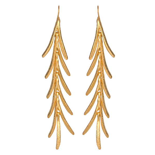 kenneth jay lane Satin Gold Leaves Drop Fishhook Pierced Earrings