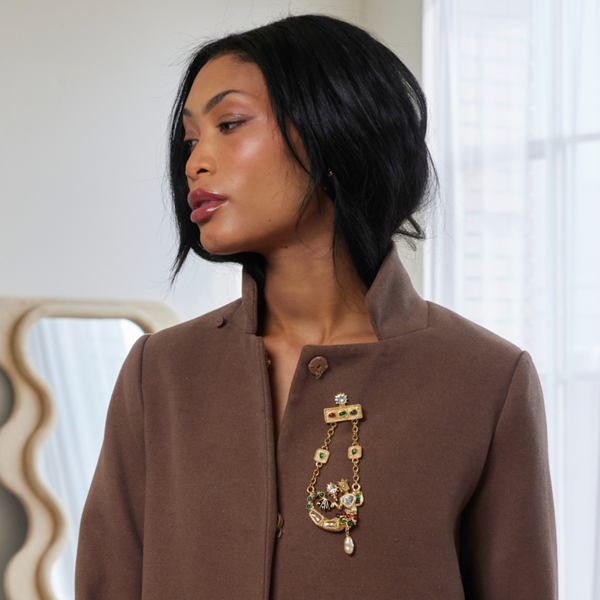 Kenneth Jay Lane Satin Gold & Multi Gem Pearl Drop Mermaid Pin