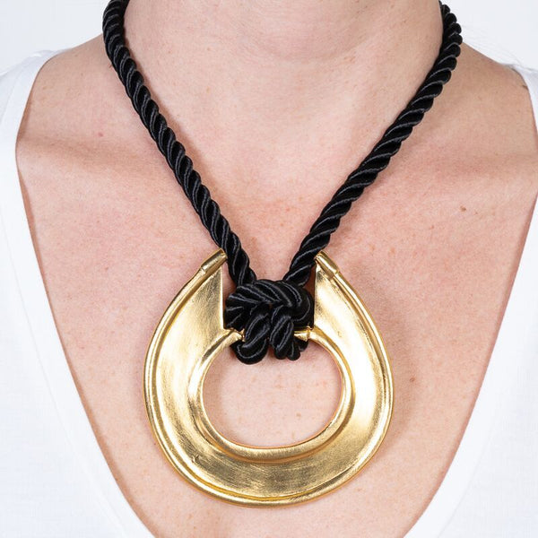 kenneth jay lane Satin Gold Pendant with Satin Cord