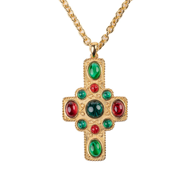 kenneth jay lane Satin Gold Ruby and Emerald Necklace