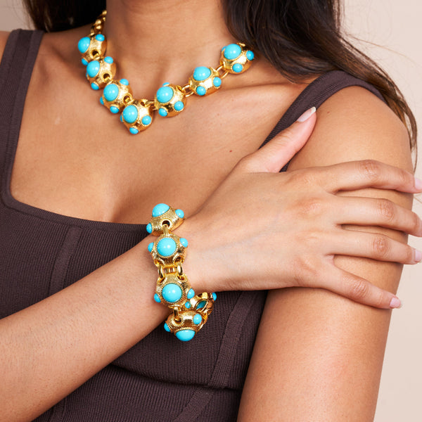 Kenneth Jay Lane Satin Gold & Turquoise Center Bracelet