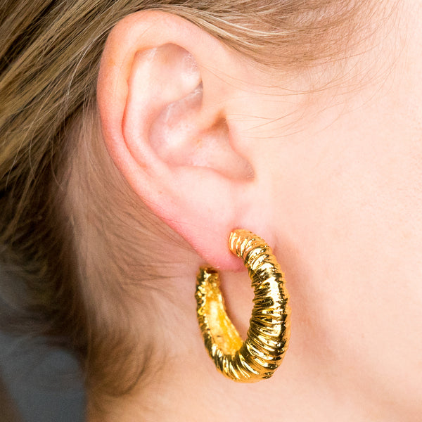 Kenneth Jay Lane Satin Gold Wrapped Pierced Hoop Earrings