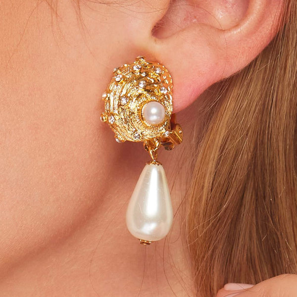 kenneth jay lane Seashell Pearl Drop Pierced Earrings