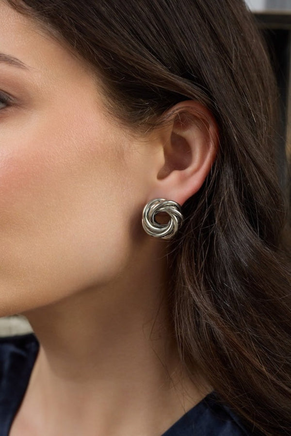 Kenneth Jay Lane Silver 3D Swirl Love Knot Earrings