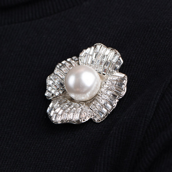 Kenneth Jay Lane Silver And Crystal Baguette Flower Pin