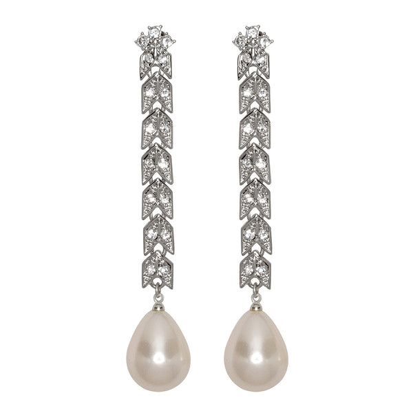 kenneth jay lane Silver And Crystal Cultura Pearl Clip Earrings