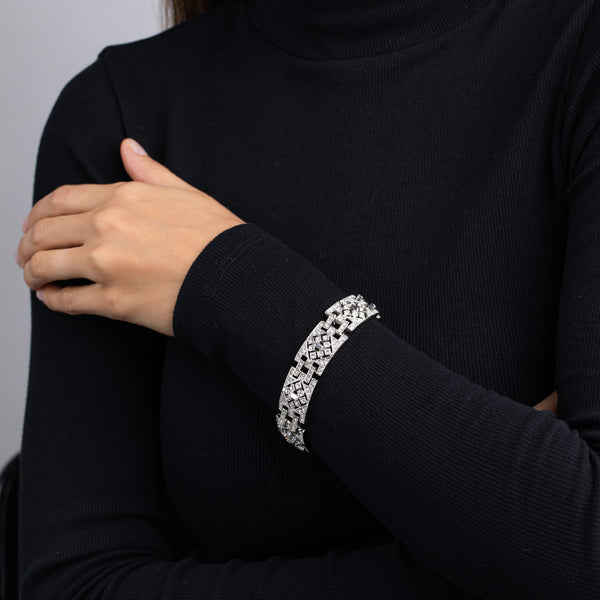 kenneth jay lane Silver and Crystal Deco Link Bracelet