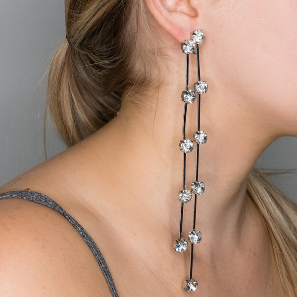 Kenneth Jay Lane Silver And Crystal Double Row Earrings