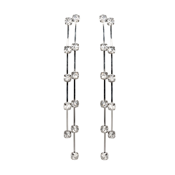 kenneth jay lane Silver and Crystal Double Row Earrings