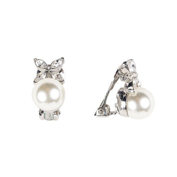 Kenneth Jay Lane Silver And Crystal Pearl Bottom Clip Earring