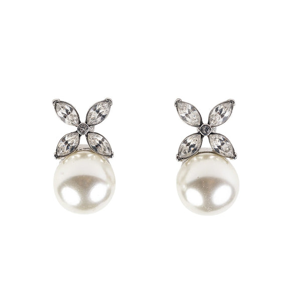 kenneth jay lane Silver and Crystal Pearl Bottom Clip Earring