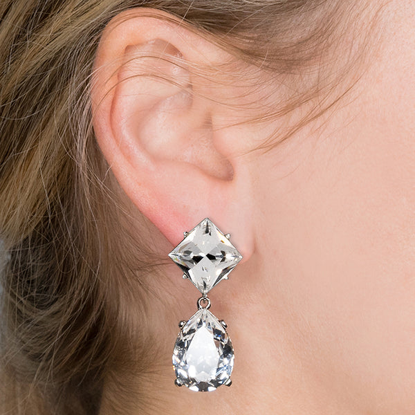 Kenneth Jay Lane Silver And Crystal Teardrop Pierced Earrings