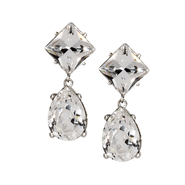 kenneth jay lane Silver And Crystal Teardrop Pierced Earrings