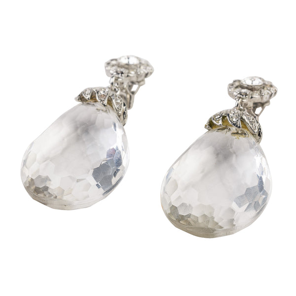 Kenneth Jay Lane Silver Clip Earring With Rhinestone Center