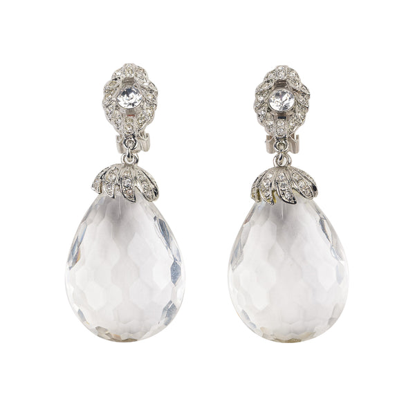 kenneth jay lane Silver Clip Earring with Rhinestone Center