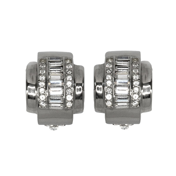 kenneth jay lane Silver & Crystal Baguette Clip Earrings