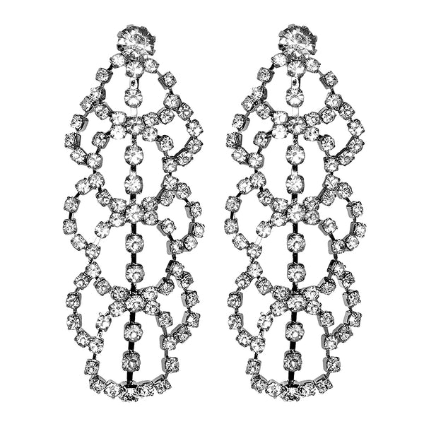 kenneth jay lane Silver Crystal Lace Drop Clip Earrings