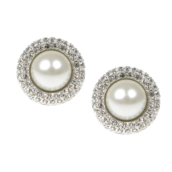 kenneth jay lane Silver & Crystal Pearl Clip Earrings