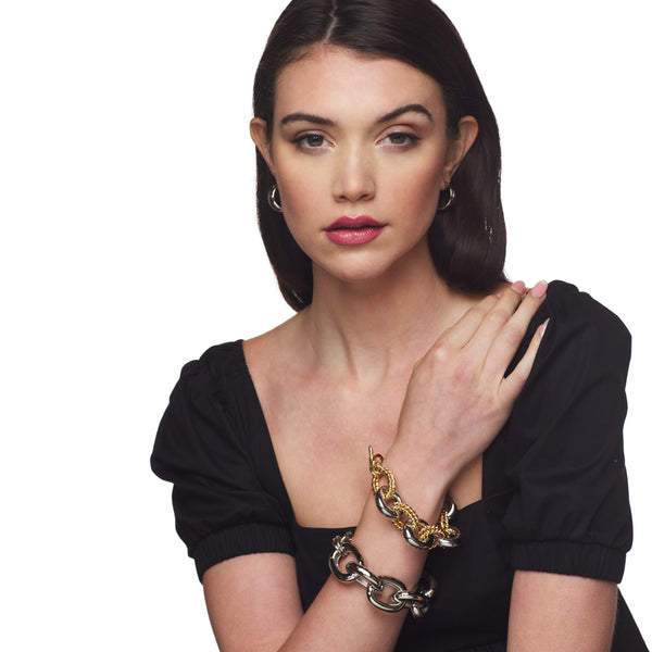 Kenneth Jay Lane Silver Tapered Hoop Pierced Earrings