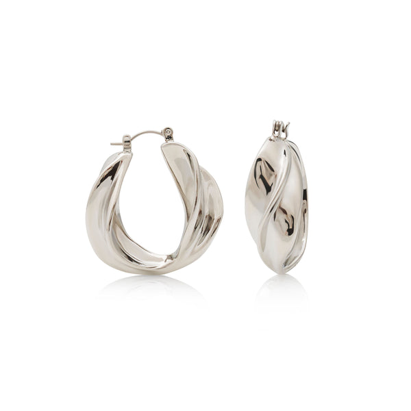 kenneth jay lane Silver Twist Pierced Hoop Earrings