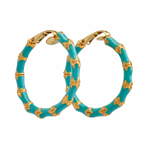 Kenneth Jay Lane Small Turquoise Bamboo Hoop Earrings