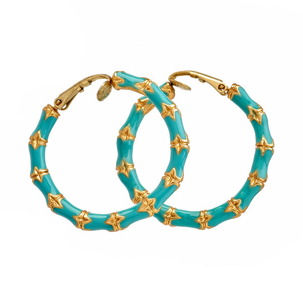 kenneth jay lane Small Turquoise Bamboo Hoop Earrings