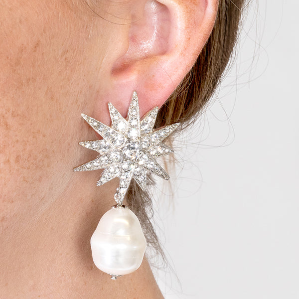 Kenneth Jay Lane Starburst And Baroque Pearl Pierced Earrings