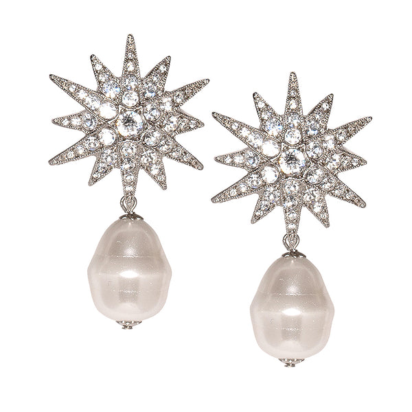 kenneth jay lane Starburst And Baroque Pearl Pierced Earrings