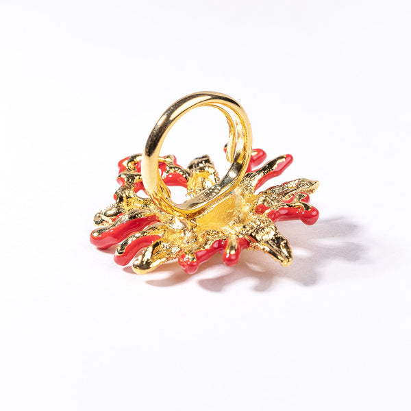 Kenneth Jay Lane Starfish And Dark Coral Enamel Branch Ring