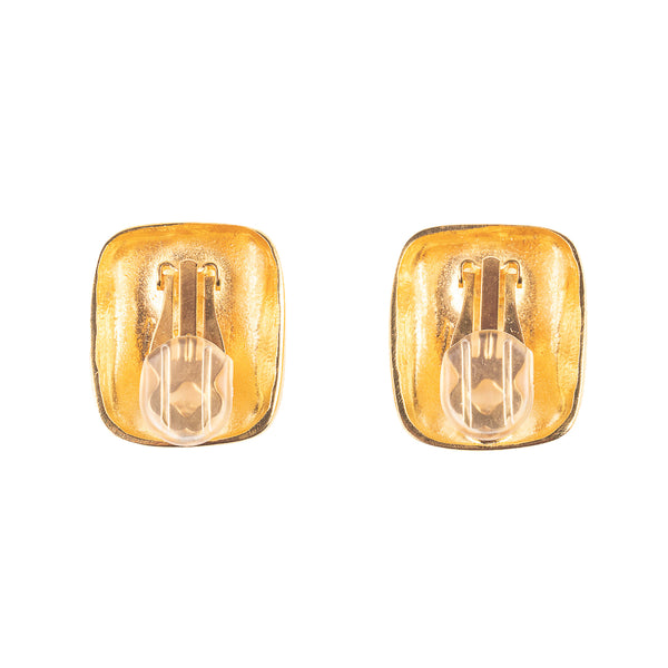 Kenneth Jay Lane Textured Square Gold Clip Earrings