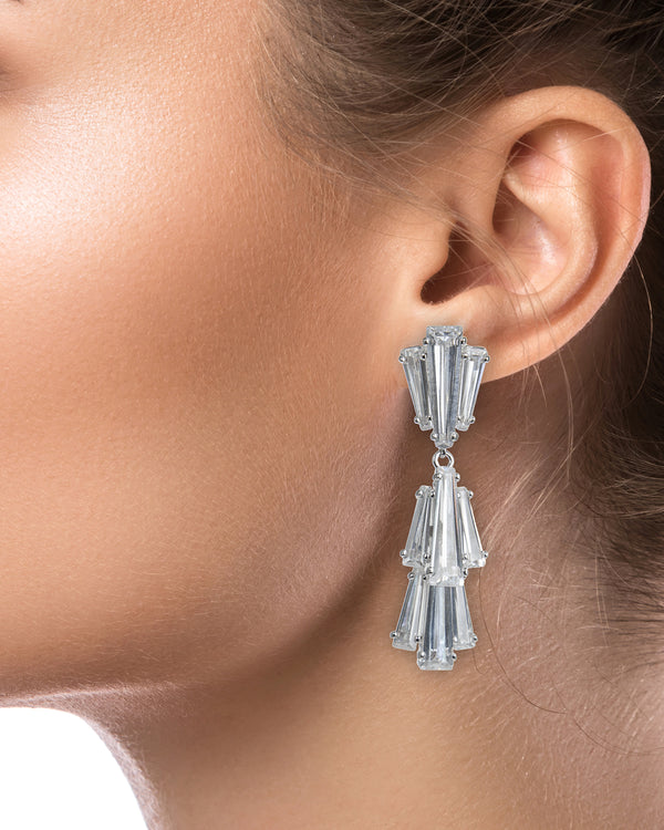 Kenneth Jay Lane Tiered Baguette CZ Clip On Earrings