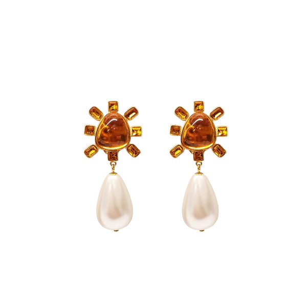 kenneth jay lane Topaz and Pearl Drop Clip Earrings