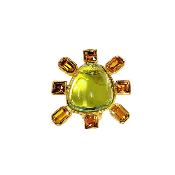 Kenneth Jay Lane Topaz And Peridot Cabochon Center Clip Earring