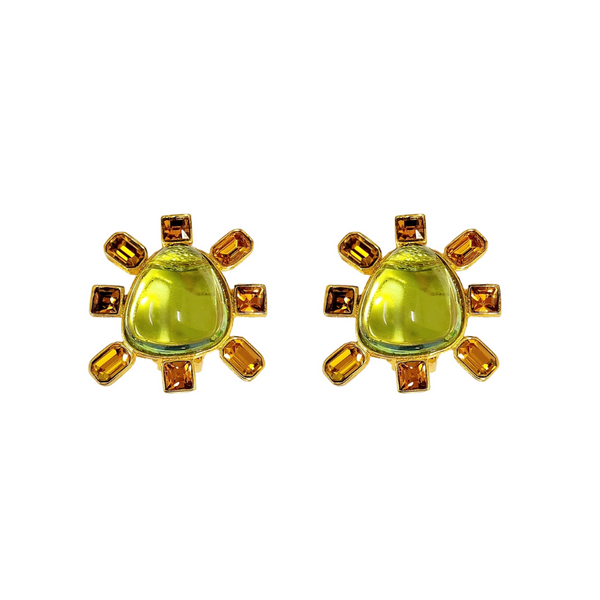 kenneth jay lane Topaz and Peridot Cabochon Center Clip Earring