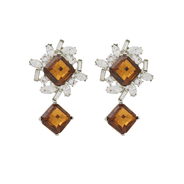 kenneth jay lane Topaz Rhinestone Drop Clip Earrings