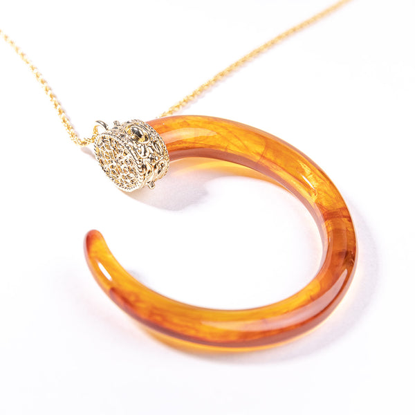Kenneth Jay Lane Tortoise C Tusk On Gold Chain Necklace